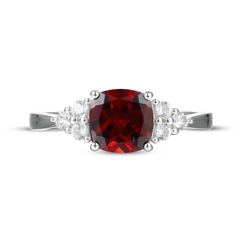 Main Image 3 of Cushion-Cut Garnet & White Lab-Created Sapphire Ring Sterling Silver