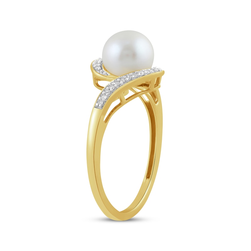 Cultured Pearl & Diamond Bypass Ring 1/15 ct tw 10K Yellow Gold
