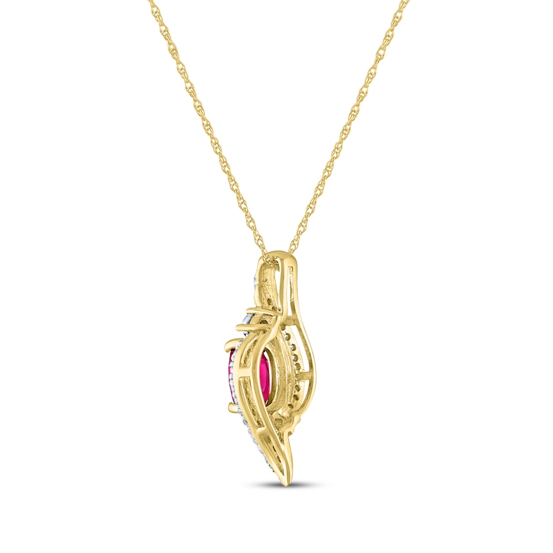 Main Image 3 of Oval-Cut Lab-Created Ruby & Diamond Swirl Necklace 1/15 ct tw 10K Yellow Gold 18&quot;