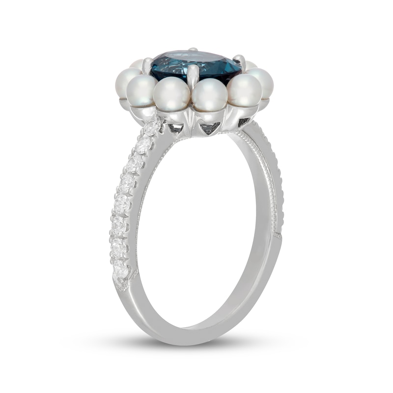 Main Image 2 of Neil Lane Oval-Cut London Blue Topaz, Diamond & Cultured Akoya Pearl Engagement Ring 1/3 ct tw 14K White Gold