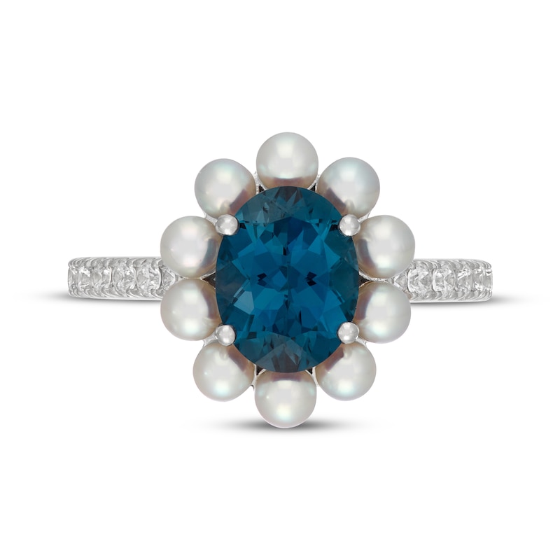 Main Image 3 of Neil Lane Oval-Cut London Blue Topaz, Diamond & Cultured Akoya Pearl Engagement Ring 1/3 ct tw 14K White Gold