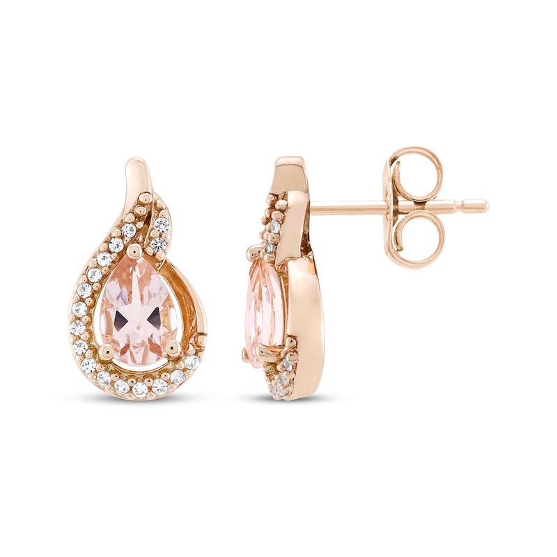 Main Image 3 of Pear-Shaped Morganite & White Lab-Created Sapphire Earrings 10K Rose Gold