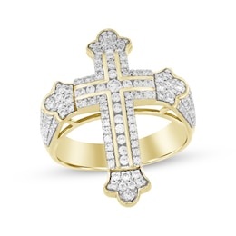 Men's Diamond Cross Ring 1 ct tw 10K Yellow Gold