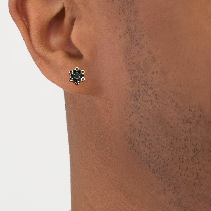 Main Image 3 of Men's Black Diamond Stud Earrings 1 ct tw 10K Yellow Gold