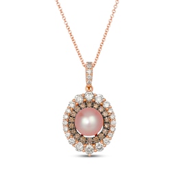 Le Vian Cultured Pink Pearl Necklace 7/8 ct tw Diamonds 14K Strawberry Gold 18&quot;