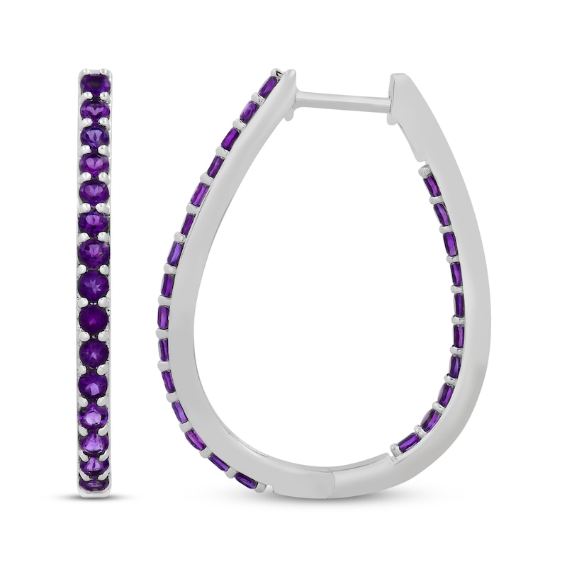 Main Image 3 of Amethyst Inside-Out Oval Hoop Earrings Sterling Silver