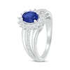 Thumbnail Image 2 of Oval-Cut Lab-Created Sapphire & White Lab-Created Sapphire Starburst Halo Ring Sterling Silver