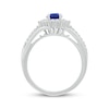 Thumbnail Image 3 of Oval-Cut Lab-Created Sapphire & White Lab-Created Sapphire Starburst Halo Ring Sterling Silver