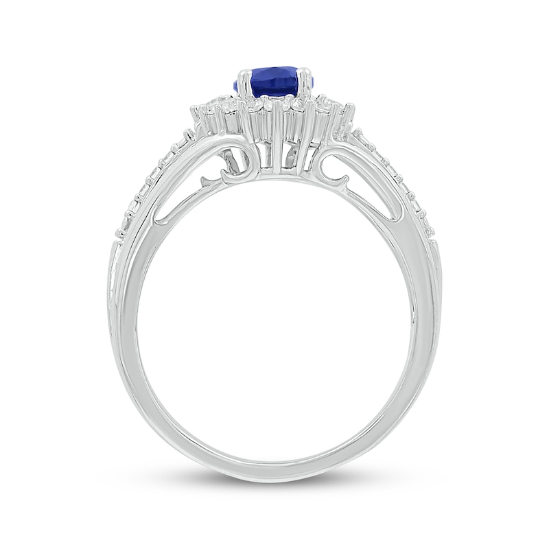 Main Image 3 of Oval-Cut Lab-Created Sapphire & White Lab-Created Sapphire Starburst Halo Ring Sterling Silver