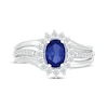 Thumbnail Image 4 of Oval-Cut Lab-Created Sapphire & White Lab-Created Sapphire Starburst Halo Ring Sterling Silver