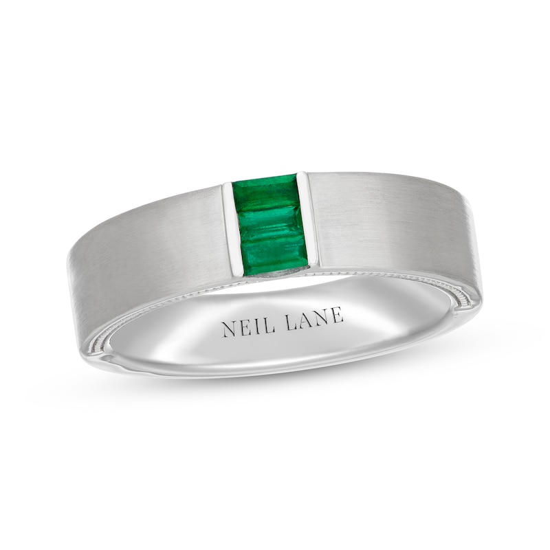 Main Image 1 of Neil Lane Men's Baguette-Cut Natural Emerald Wedding Band 14K White Gold