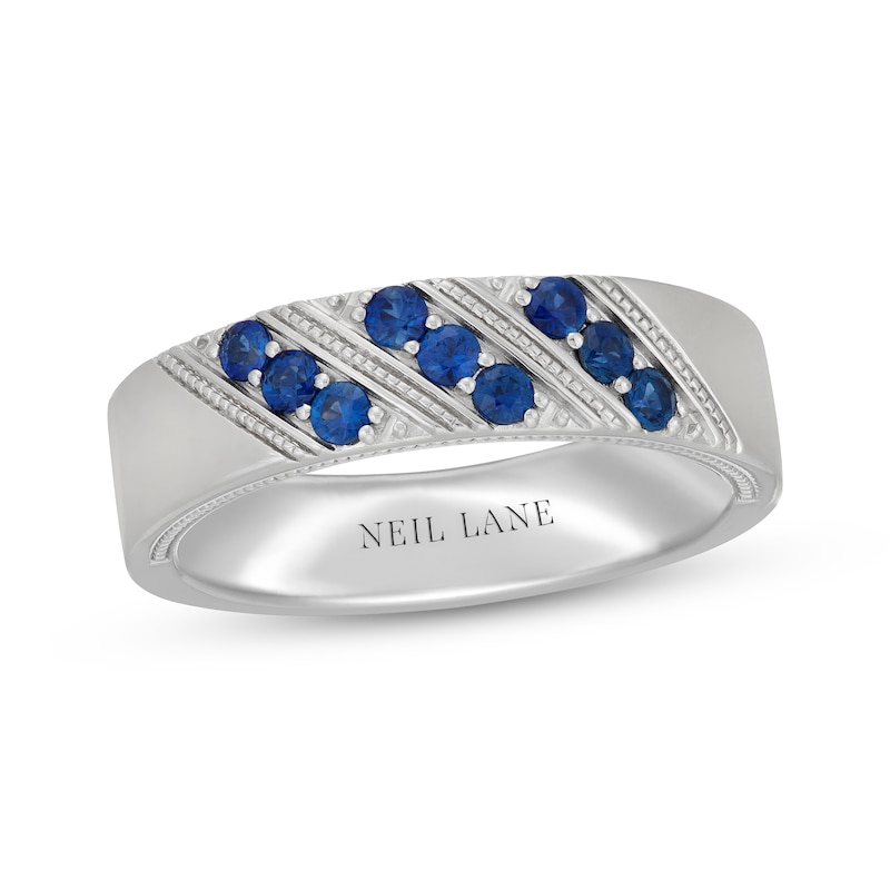 Neil Lane Men's Round-Cut Natural Blue Sapphire Wedding Band 14K White Gold