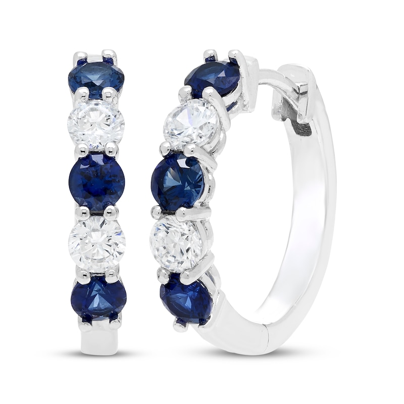 Main Image 1 of Lab-Grown diamond & Blue Lab-Created Sapphire Hoop Earrings 3/8 ct tw 14K White Gold