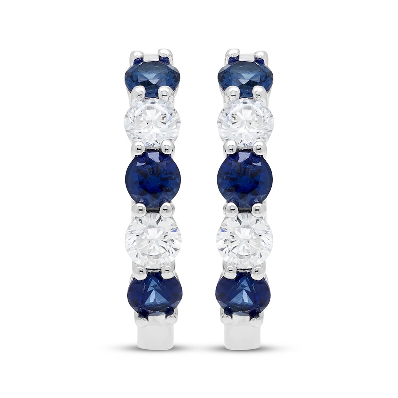 Main Image 2 of Lab-Grown diamond & Blue Lab-Created Sapphire Hoop Earrings 3/8 ct tw 14K White Gold