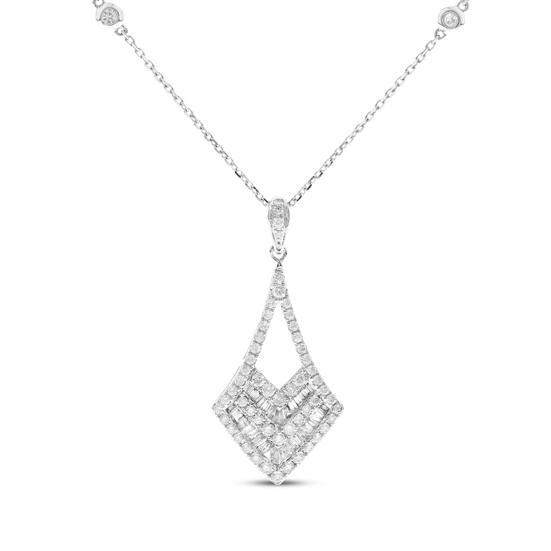 Main Image 1 of Baguette & Round-Cut Diamond Kite Necklace 5/8 ct tw 14K White Gold 18&quot;