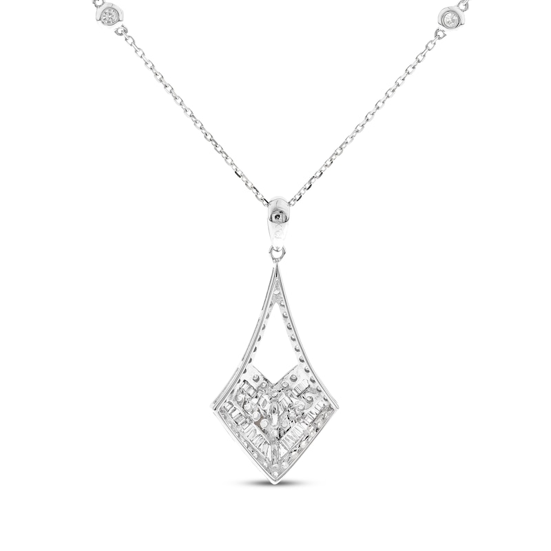 Main Image 3 of Baguette & Round-Cut Diamond Kite Necklace 5/8 ct tw 14K White Gold 18&quot;