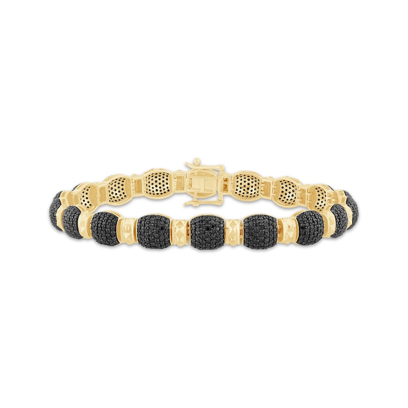 Main Image 1 of Men's Black Diamond Cushion Link Bracelet 6 ct tw 10K Yellow Gold 8.5&quot;