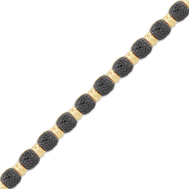 Main Image 2 of Men's Black Diamond Cushion Link Bracelet 6 ct tw 10K Yellow Gold 8.5&quot;