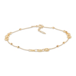 Hollow Mariner Link & Bead Station Anklet 10K Yellow Gold 10&quot;