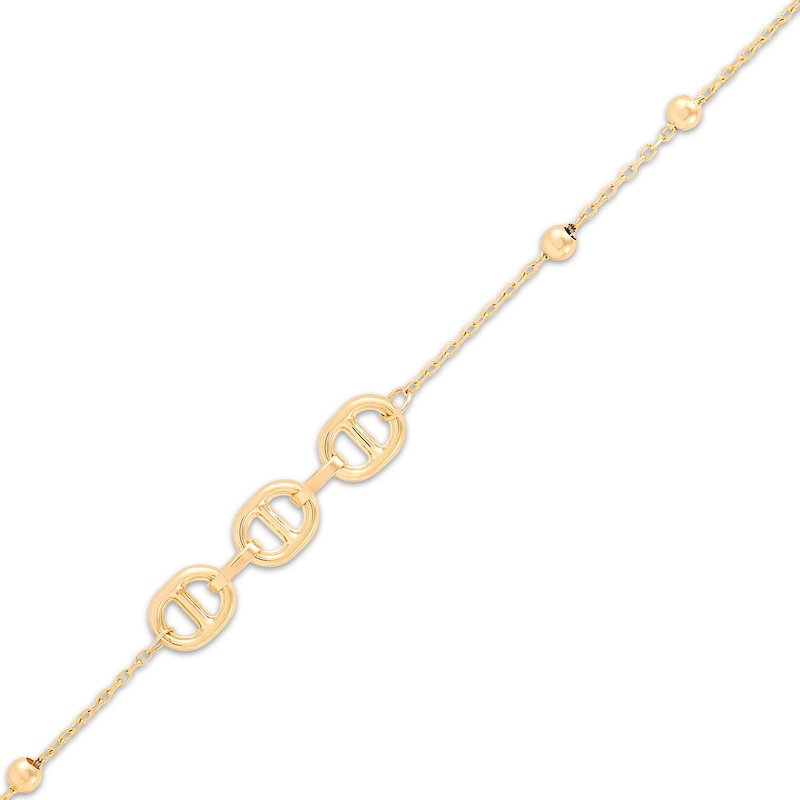 Hollow Mariner Link & Bead Station Anklet 10K Yellow Gold 10"
