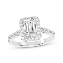 Lab-Grown Diamonds by KAY Emerald-Cut Halo Engagement Ring 1-1/2 ct tw 14K White Gold