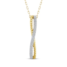 Threads of Love Diamond Crossover Vertical Bar Necklace 1/10 ct tw 10K Yellow Gold 18&quot;