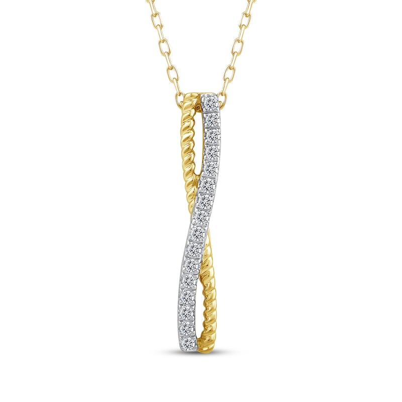 Main Image 1 of Threads of Love Diamond Crossover Vertical Bar Necklace 1/10 ct tw 10K Yellow Gold 18&quot;