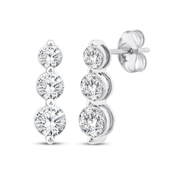 Memories, Moments, Magic Lab-Created Diamond Three-Stone Drop Earrings 1 ct tw 14K White Gold