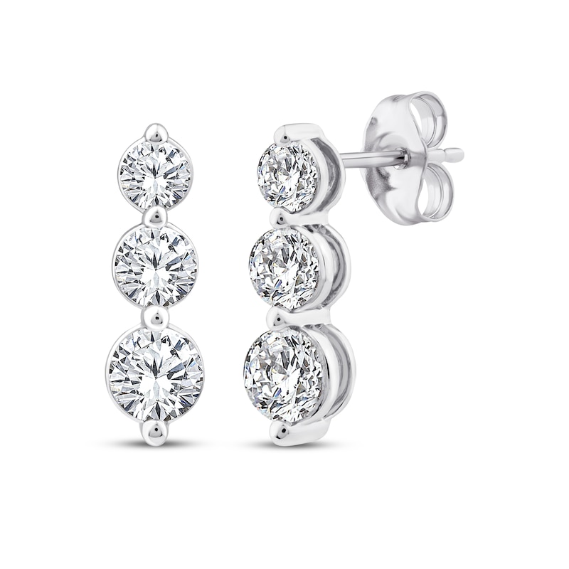 Main Image 1 of Memories, Moments, Magic Lab-Grown Diamond Three-Stone Drop Earrings 1 ct tw 14K White Gold