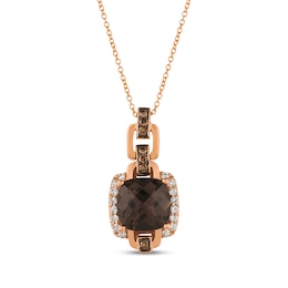 Le Vian Cushion-Cut Chocolate Quartz Chain Link Necklace 1/3 ct tw Diamonds 14K Strawberry Gold 18&quot;