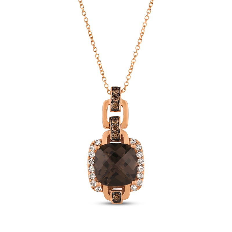 Main Image 1 of Le Vian Cushion-Cut Chocolate Quartz Chain Link Necklace 1/3 ct tw Diamonds 14K Strawberry Gold 18&quot;