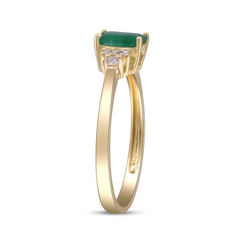 Main Image 2 of Emerald-Cut Natural Emerald & Diamond Ring 1/10 ct tw 14K Yellow Gold