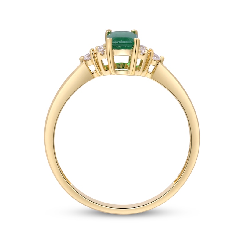 Main Image 3 of Emerald-Cut Natural Emerald & Diamond Ring 1/10 ct tw 14K Yellow Gold