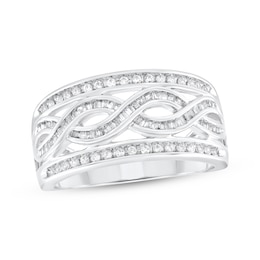 Baguette & Round-Cut Diamond Multi-Row Twist Ring 1/4 ct tw Sterling Silver