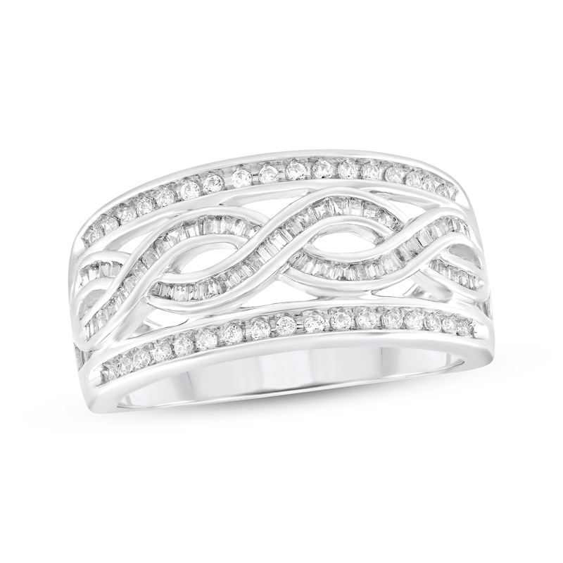 Main Image 1 of Baguette & Round-Cut Diamond Multi-Row Twist Ring 1/4 ct tw Sterling Silver