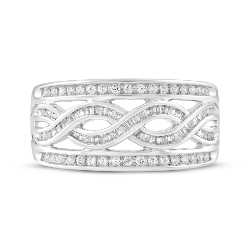 Main Image 3 of Baguette & Round-Cut Diamond Multi-Row Twist Ring 1/4 ct tw Sterling Silver