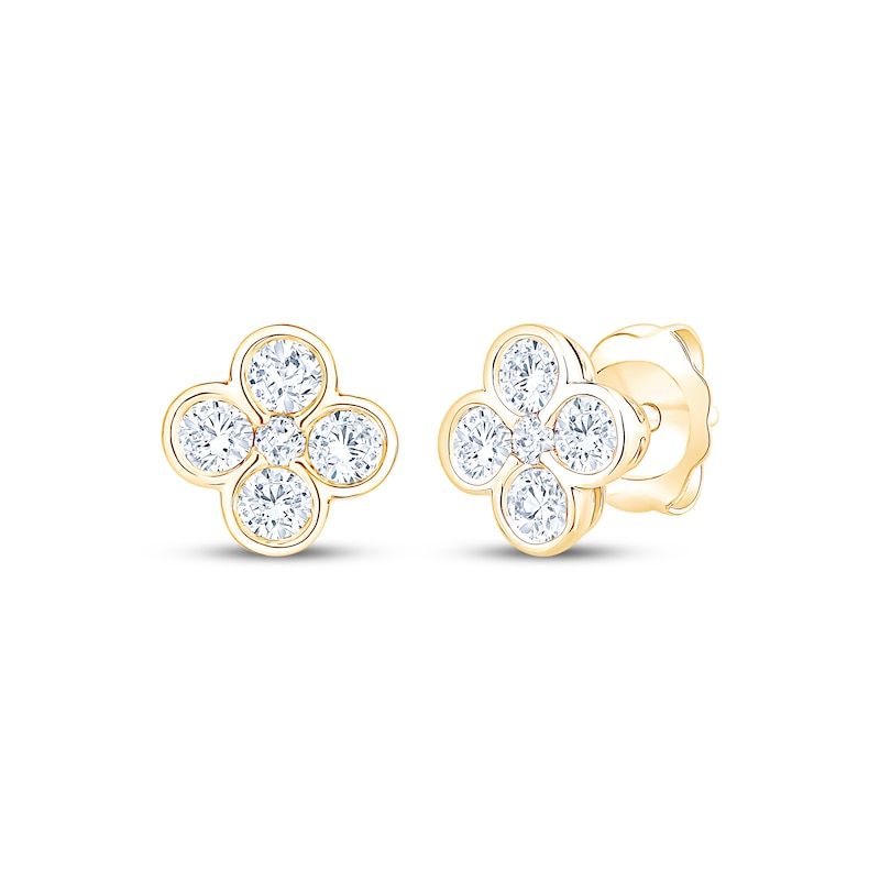 Diamond Clover Stud Earrings 1/2 ct tw 18K Yellow Gold