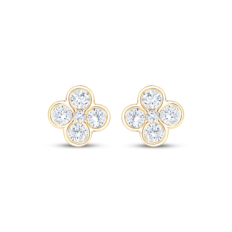 Diamond Clover Stud Earrings 1/2 ct tw 18K Yellow Gold