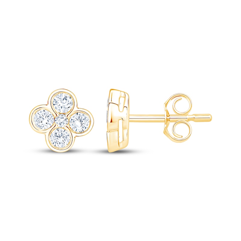 Diamond Clover Stud Earrings 1/2 ct tw 18K Yellow Gold