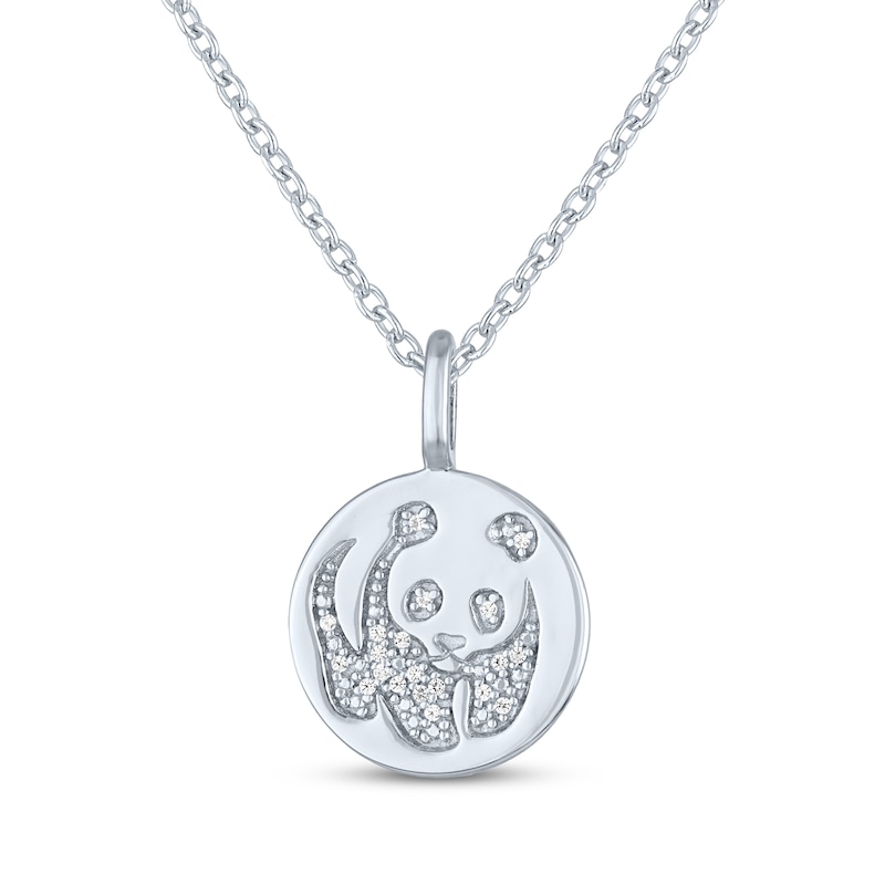 Main Image 2 of Panda Disc Necklace with Diamonds Sterling Silver 18&quot;