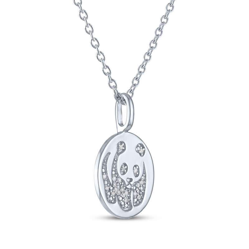 Main Image 3 of Panda Disc Necklace with Diamonds Sterling Silver 18&quot;