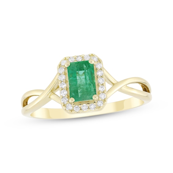 Emerald-Cut Natural Emerald & Diamond Ring 1/10 ct tw 14K Yellow Gold