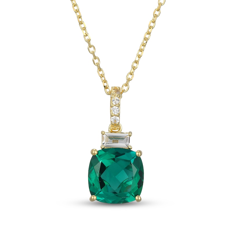 Main Image 1 of Cushion-Cut Lab-Created Emerald & White Lab-Created Sapphire Necklace 18K Yellow Gold-Plated Sterling Silver 18&quot;