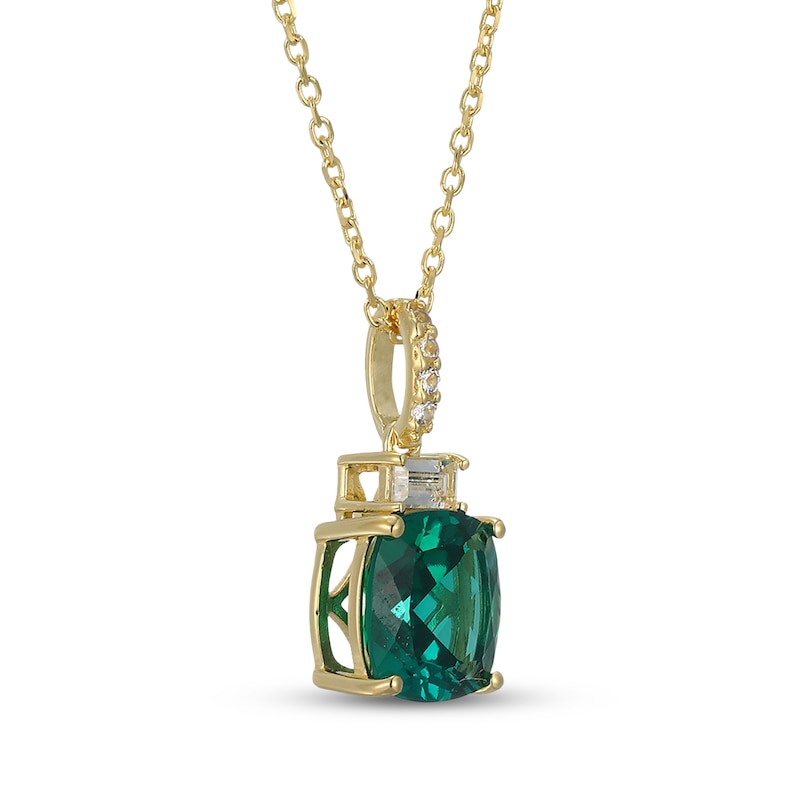 Main Image 2 of Cushion-Cut Lab-Created Emerald & White Lab-Created Sapphire Necklace 18K Yellow Gold-Plated Sterling Silver 18&quot;