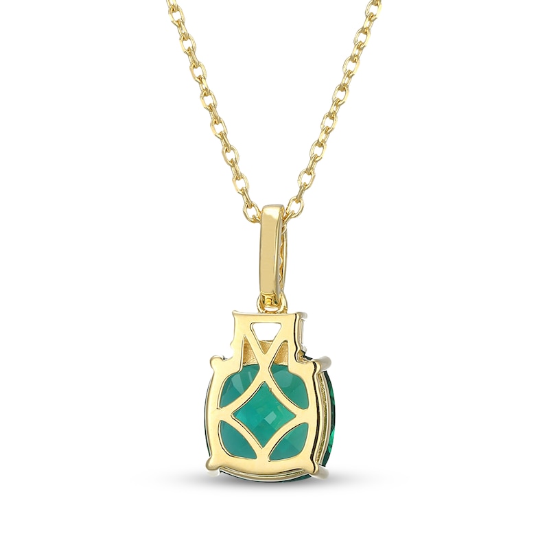 Main Image 3 of Cushion-Cut Lab-Created Emerald & White Lab-Created Sapphire Necklace 18K Yellow Gold-Plated Sterling Silver 18&quot;