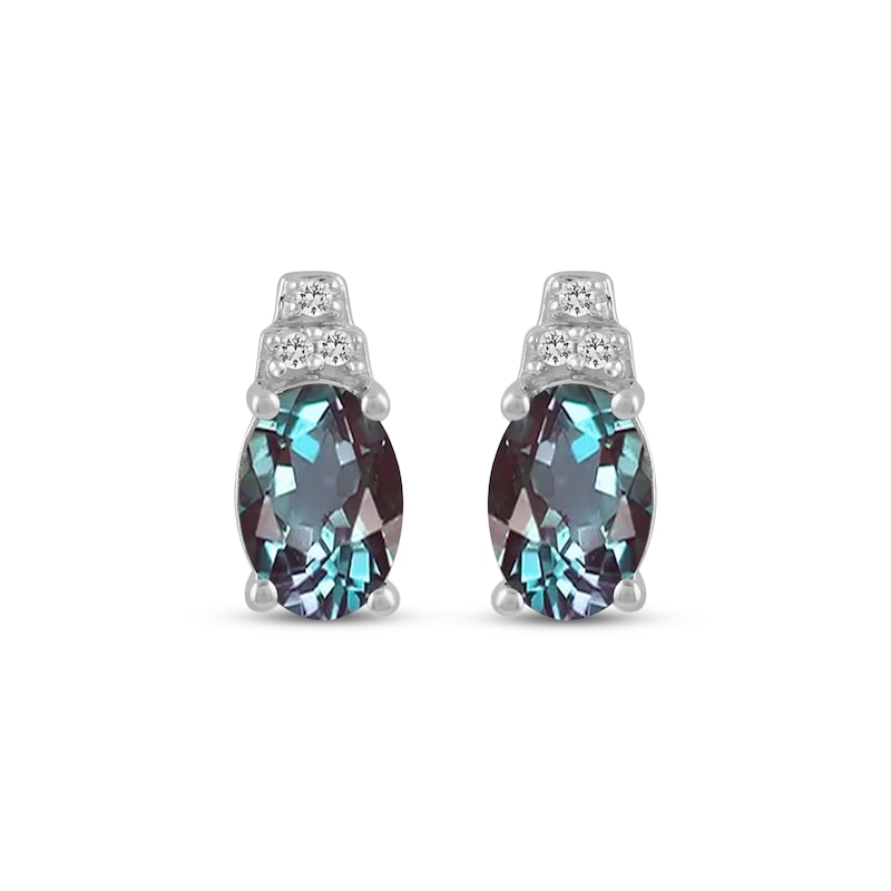 Main Image 2 of Oval-Cut Lab-Created Alexandrite & White Lab-Created Sapphire Stud Earrings Sterling Silver