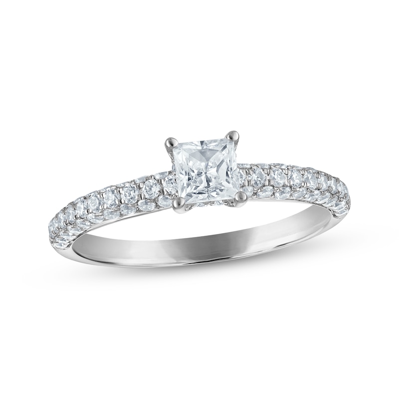 Main Image 1 of Princess-Cut Diamond Pavé Shank Engagement Ring 1 ct tw 14K White Gold