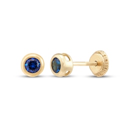 Children's Round-Cut Blue Lab-Created Sapphire Stud Earrings 14K Yellow Gold