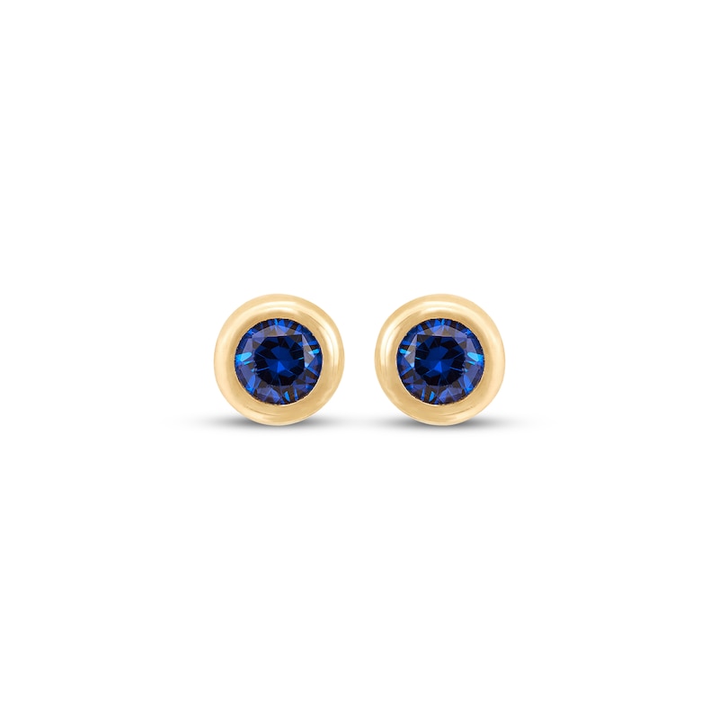 Main Image 2 of Children's Round-Cut Blue Lab-Created Sapphire Stud Earrings 14K Yellow Gold