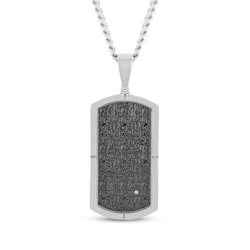 Main Image 1 of Men's Diamond Accent Dog Tag Necklace ct tw Stainless Steel & Black Ion Plating 24&quot;